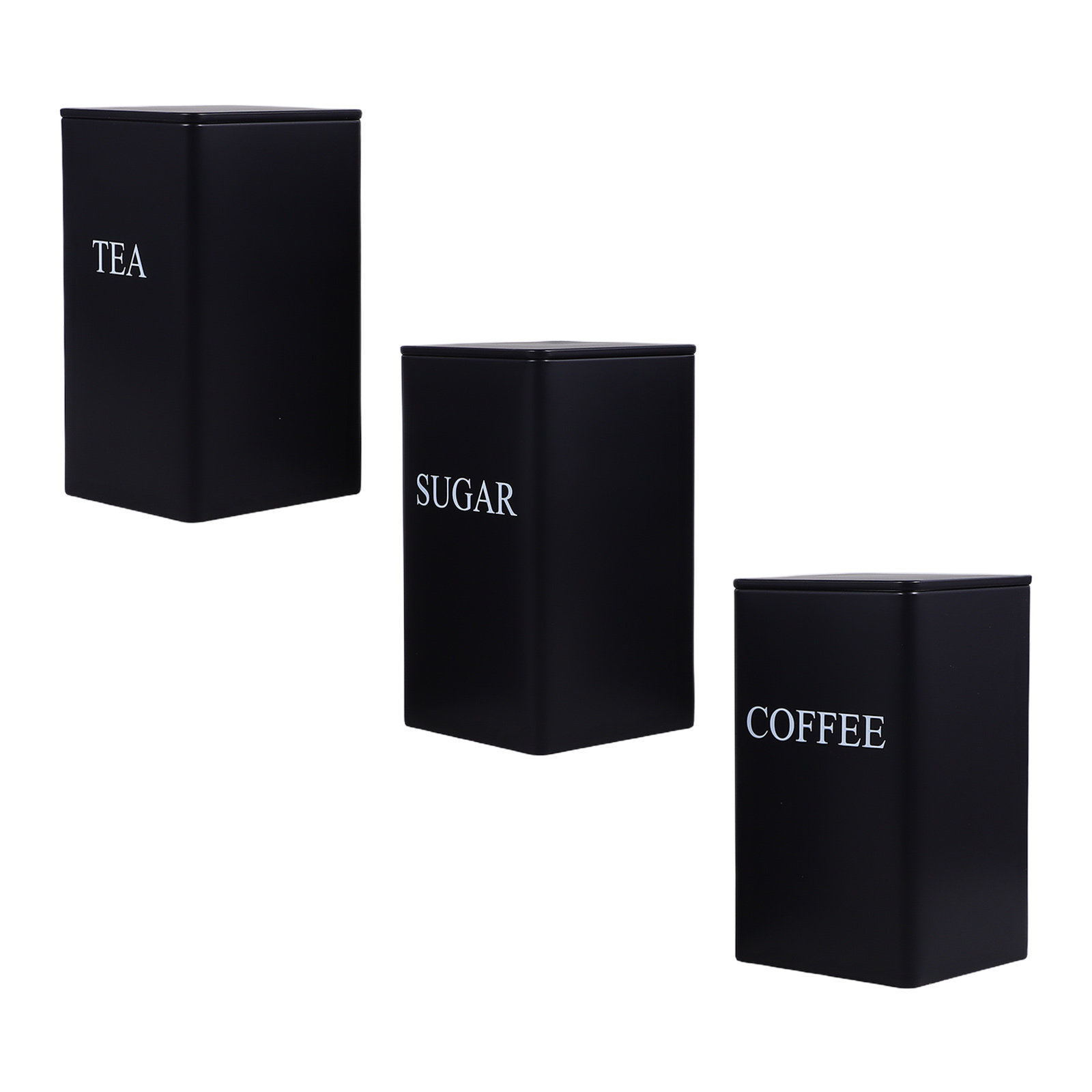 Coffee Tea Sugar - 3Pcs Kitchen Storage Canisters Metal Black