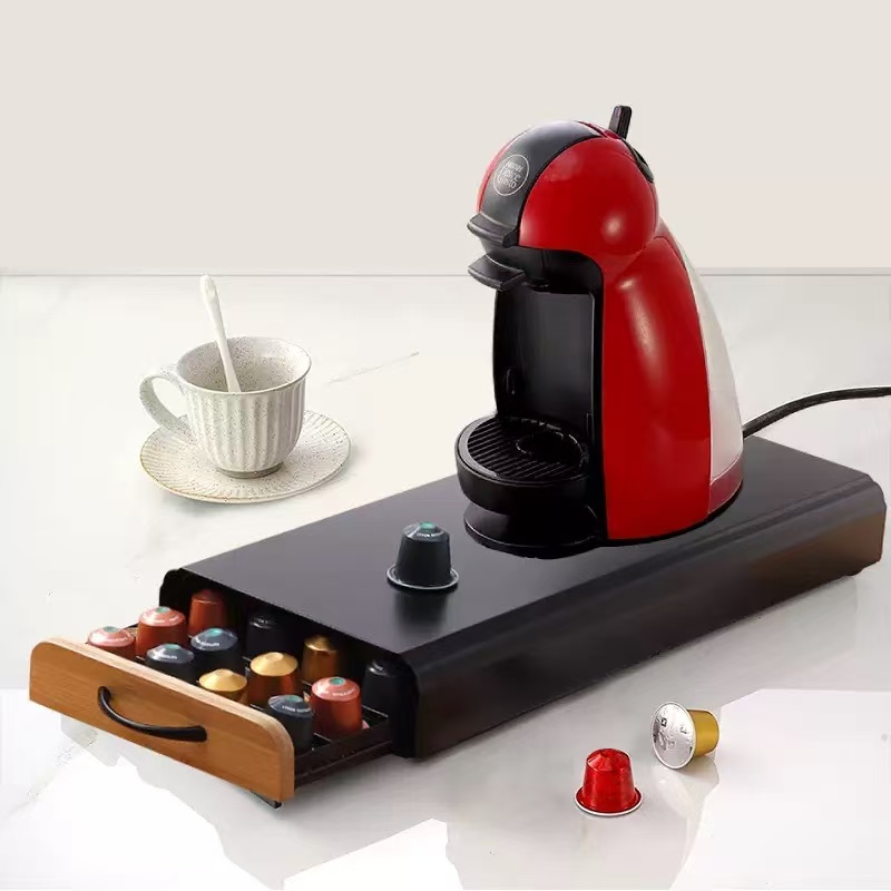 Coffee Capsule Holder - Wooden handle Drawer Type Coffee Shelves